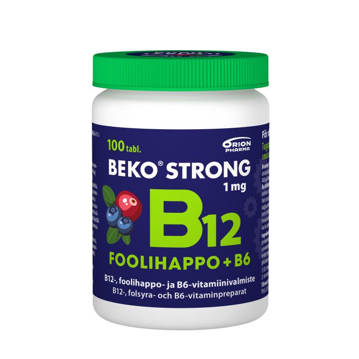Beko Strong B12+foolihappo+B6 mustikka-karpalo 100 purutabl kuva 2