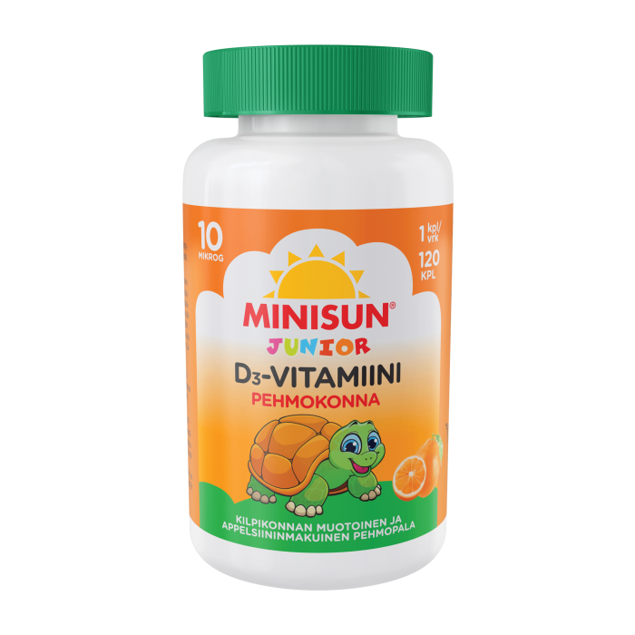 Minisun D-vitamiini Pehmokonna Appelsiini jr.10 mikrog 120 kpl kuva 3