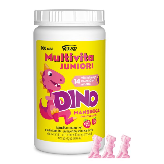 Multivita Juniori Dino Mansikka monivitamiini 100 purutabl kuva 3