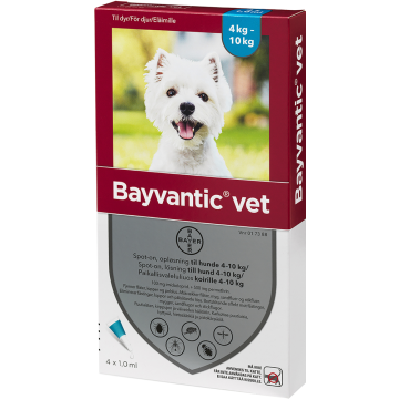 BAYVANTIC VET paikallisvaleluliuos 100/500 mg koirille 4–10 kg 4 x 1 ml